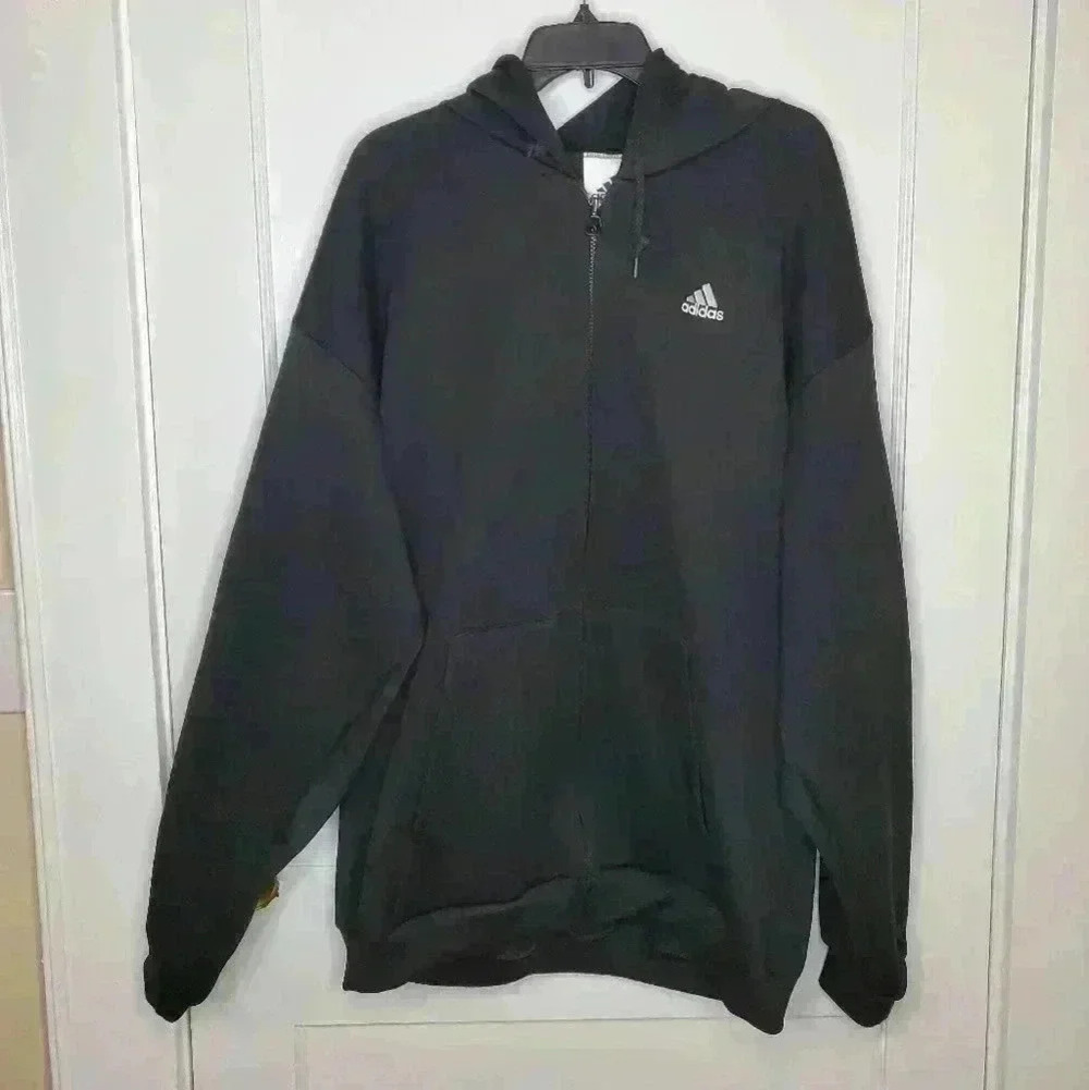 XL Vintage adidas Black Full Zip Sweatshirt Three 3 Stripe Made in the USA Heavy
